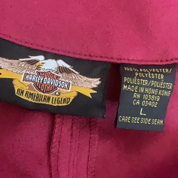 Harley-Davidson Women’s Red Open Front Jacket Size L Logo Embroidered 3/4 Sleeve - Picture 6 of 6
